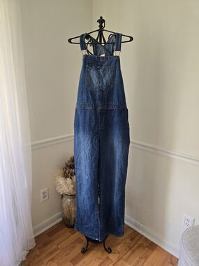 BeMaternity Denim Overalls in Indigo with Contrast Stitching